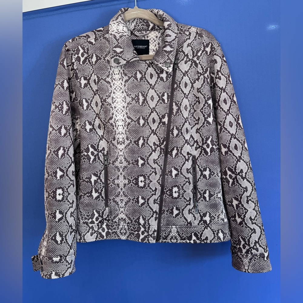 Liverpool Snake Print Moto Jacket Brown Ivory Python Zip Jacket
